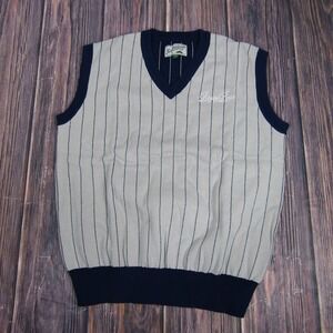 Bogey Boys Sweater Vest Mens Large Gray Navy Pinstripe V-Neck Cotton Golf Knit